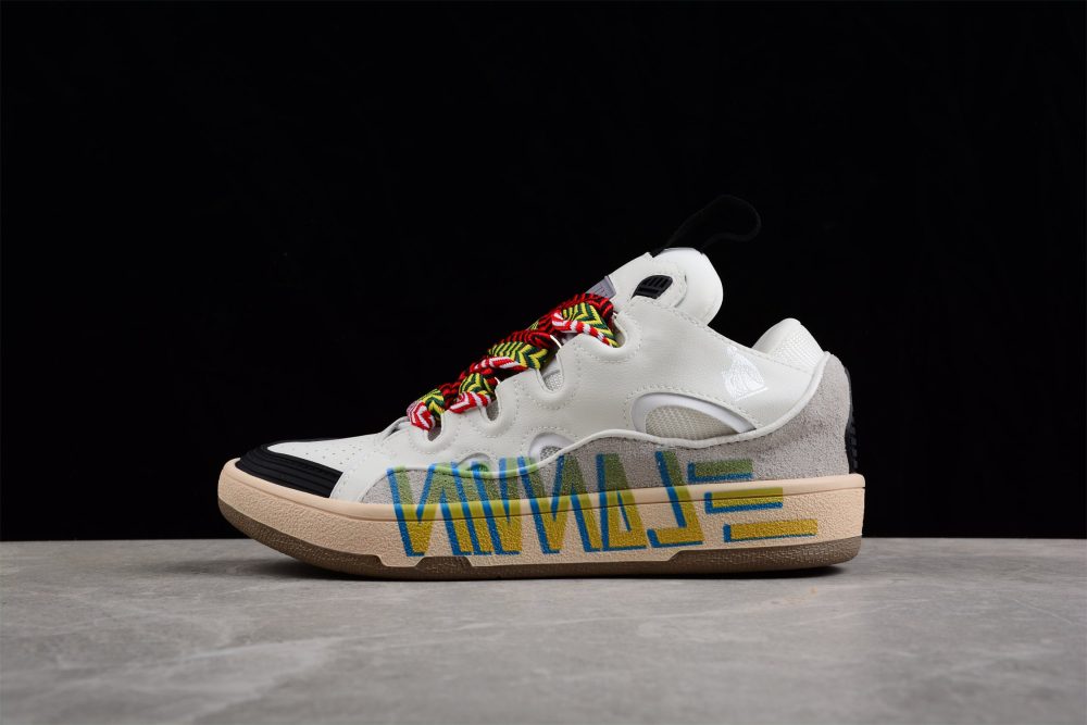 White Low Top Sneakers With Multicolor Laces