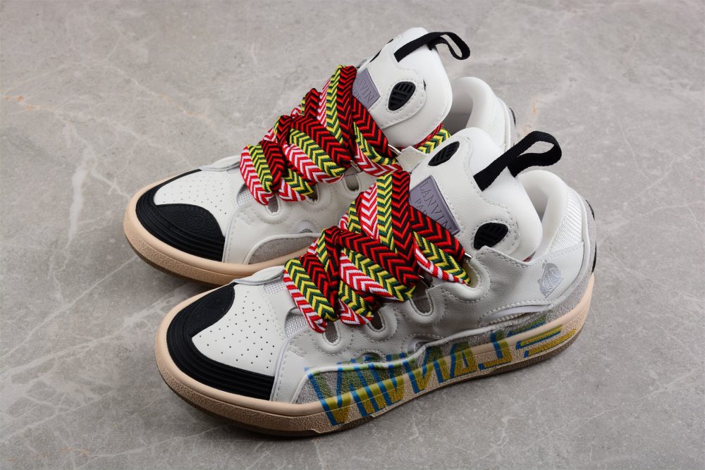 White Low Top Sneakers With Multicolor Laces