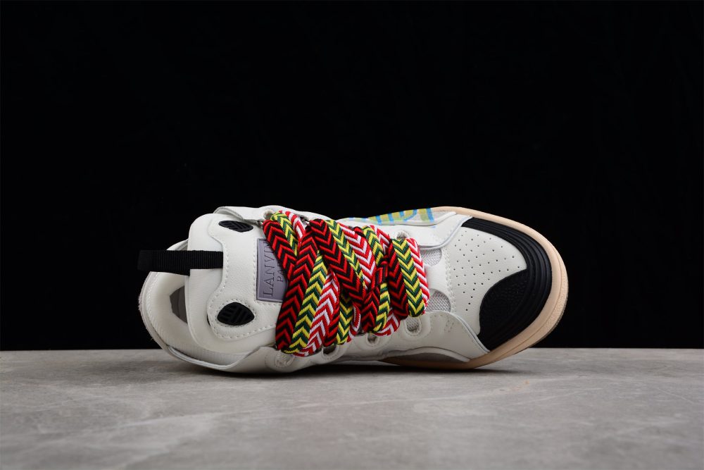 White Low Top Sneakers With Multicolor Laces