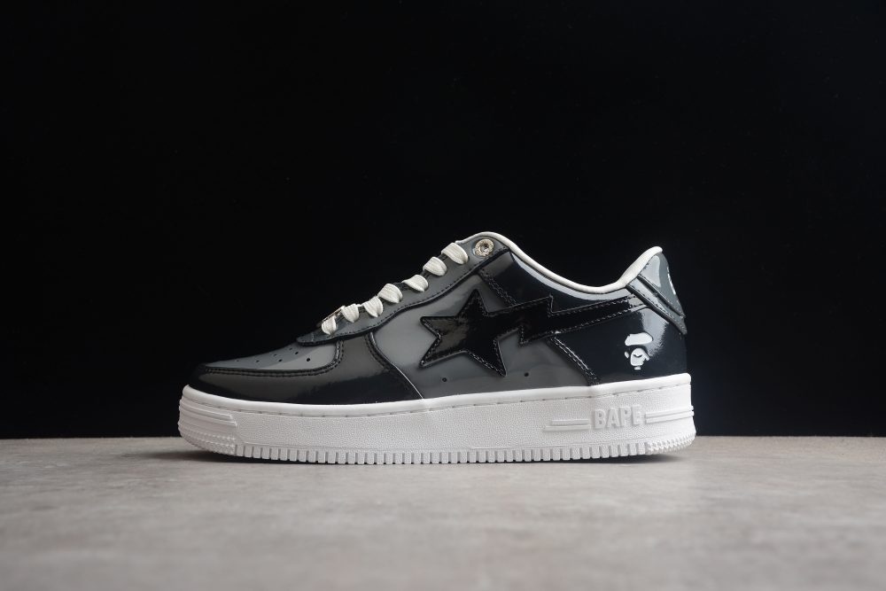 Bape Sta Black Patent Leather Low-Top Sneakers