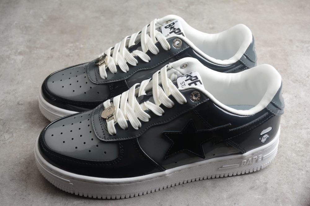 Bape Sta Black Patent Leather Low-Top Sneakers