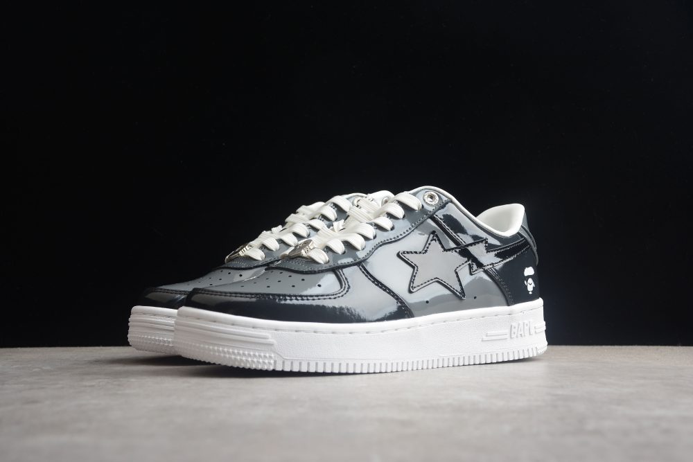 Bape Sta Black Patent Leather Low-Top Sneakers