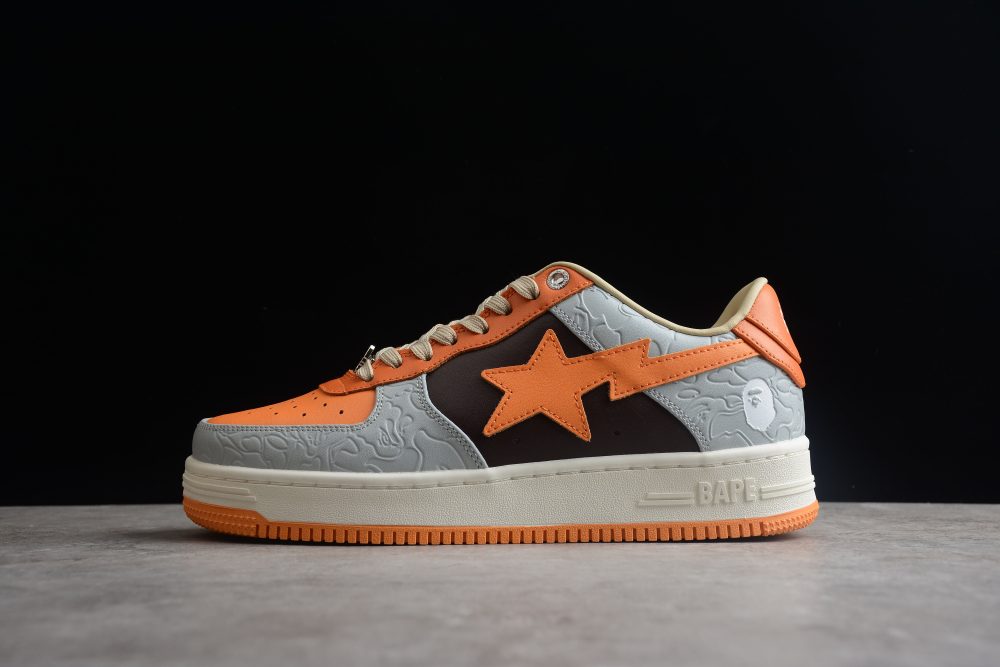 Bape Sta Low-Top Orange And Grey Sneakers