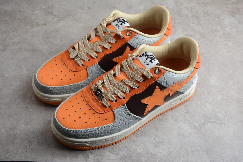 Bape Sta Low-Top Orange And Grey Sneakers