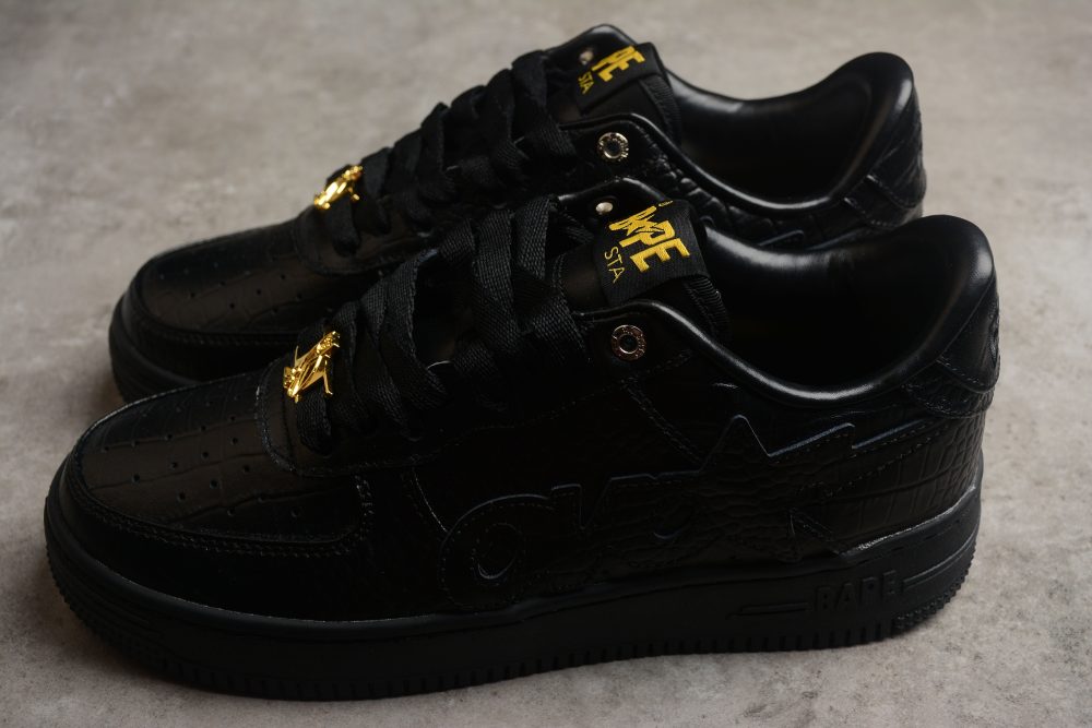 Bape Sta Low-Top Black Croc-Embossed Sneakers