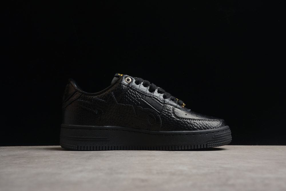 Bape Sta Low-Top Black Croc-Embossed Sneakers