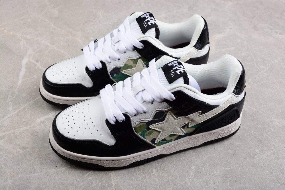 Bape Sta Low-Top Sneakers In Black, White, And Camo