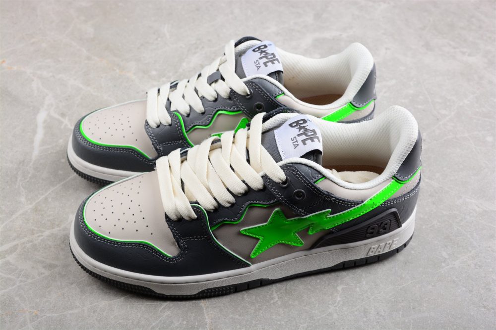 Bape Sta Low-Top Sneakers In Grey And Neon Green