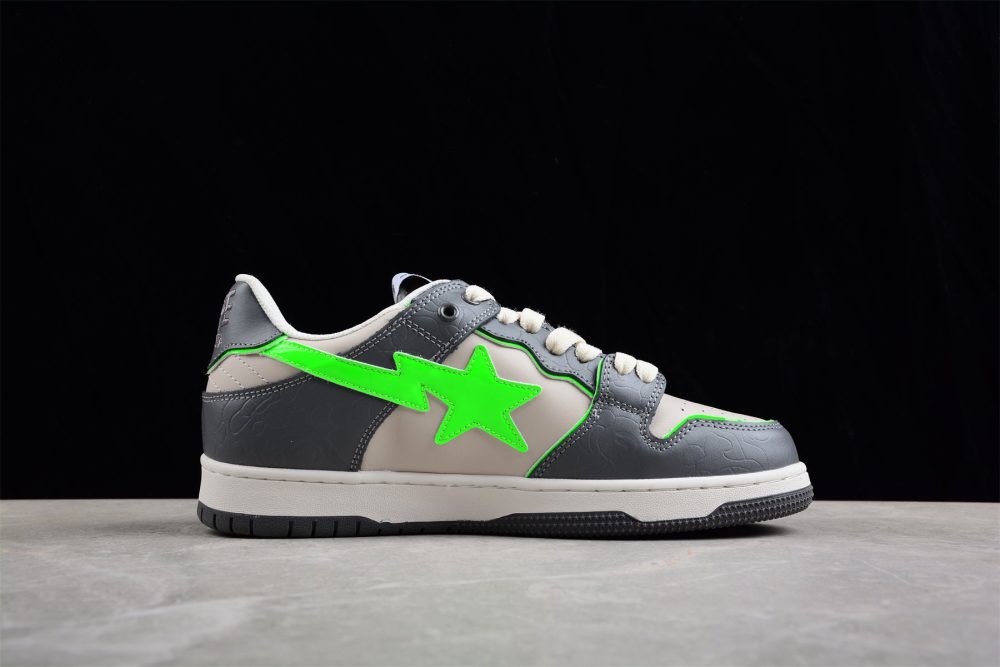 Bape Sta Low-Top Sneakers In Grey And Neon Green