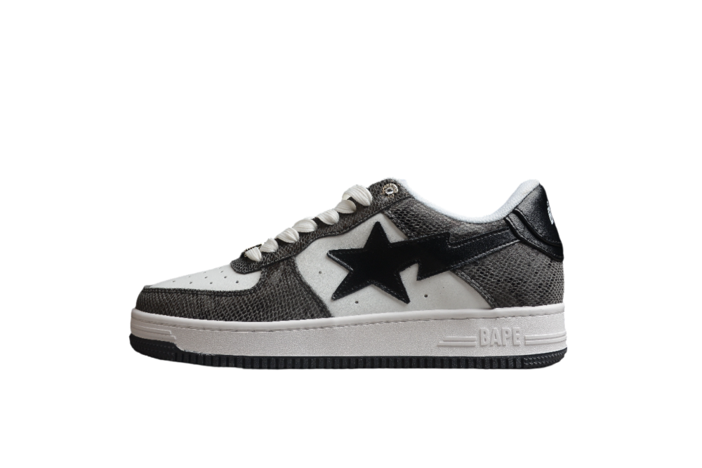 BAPE STA Low-Top Sneakers with Black Snakeskin Pattern