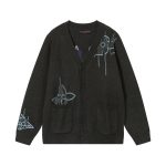 SS23 new autumn Louis Vuitton solid color embroidered long-sleeved knitted cardigan