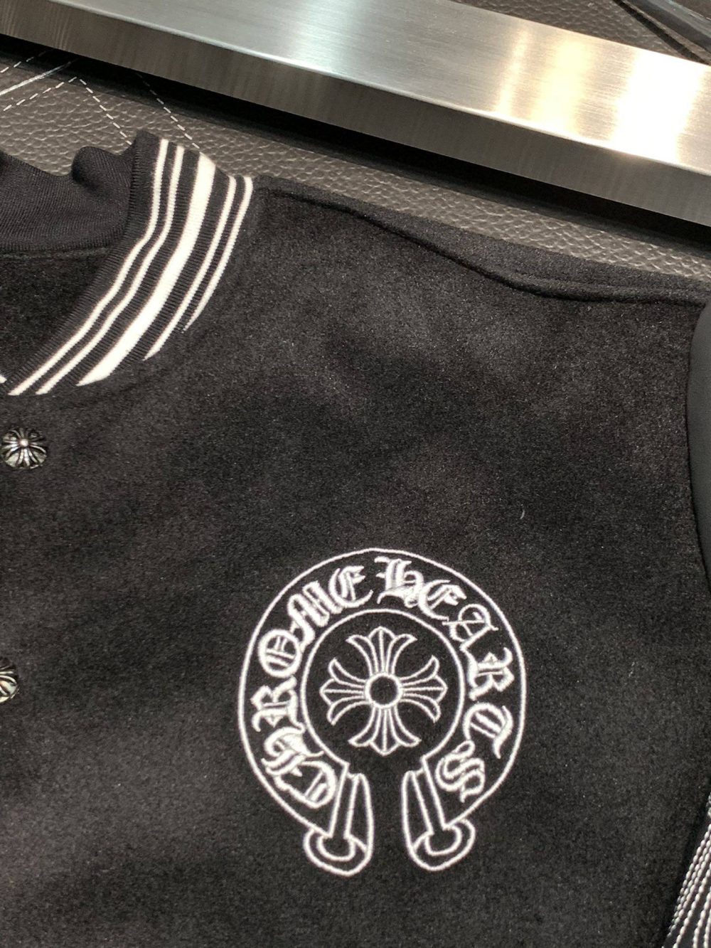 Chrome Hearts Embroidered patchwork wool baseball jacket