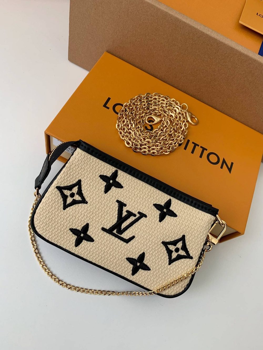 Louis Vuitton New Lafite Cotton Embroidery MINI POCHETTE ACCESSOIRES Hand Chain Small Bag M82472