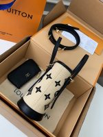 Louis Vuitton New Lafite Cotton Embroidered NANO BUCKET Handbag M82418 Size: 13 * 17 * 9cm