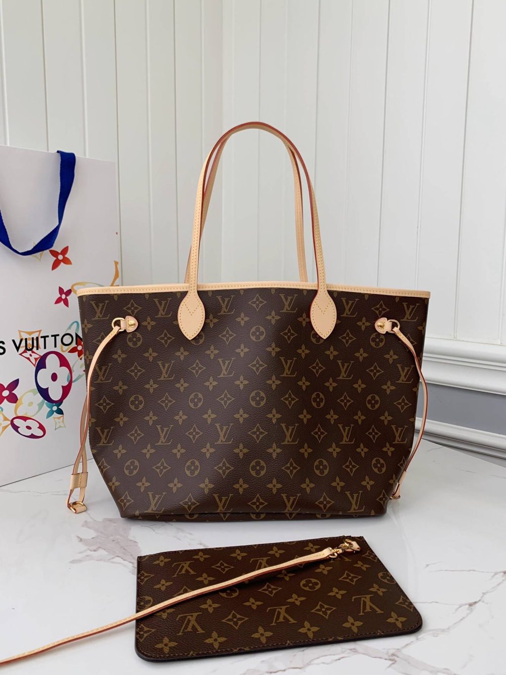 Louis Vuitton NEVERFULL Apricot Medium Shopping Bag M40995, Top Quality Size: 31 * 28 * 14cm