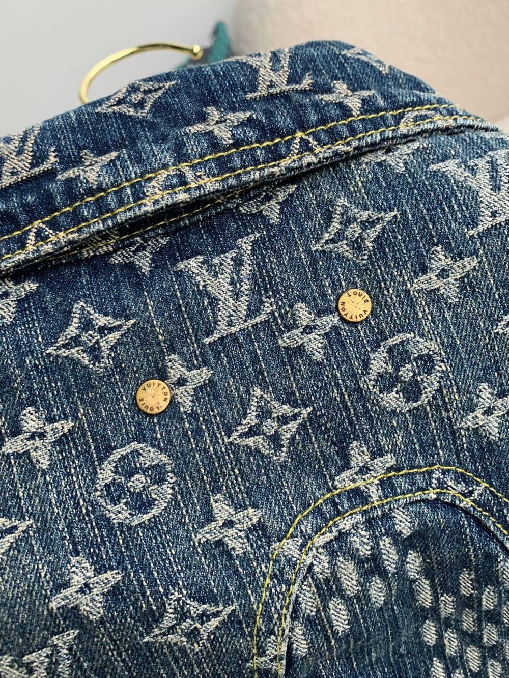 Louis Vuitton Classic Logo printed all over patchwork denim jacket