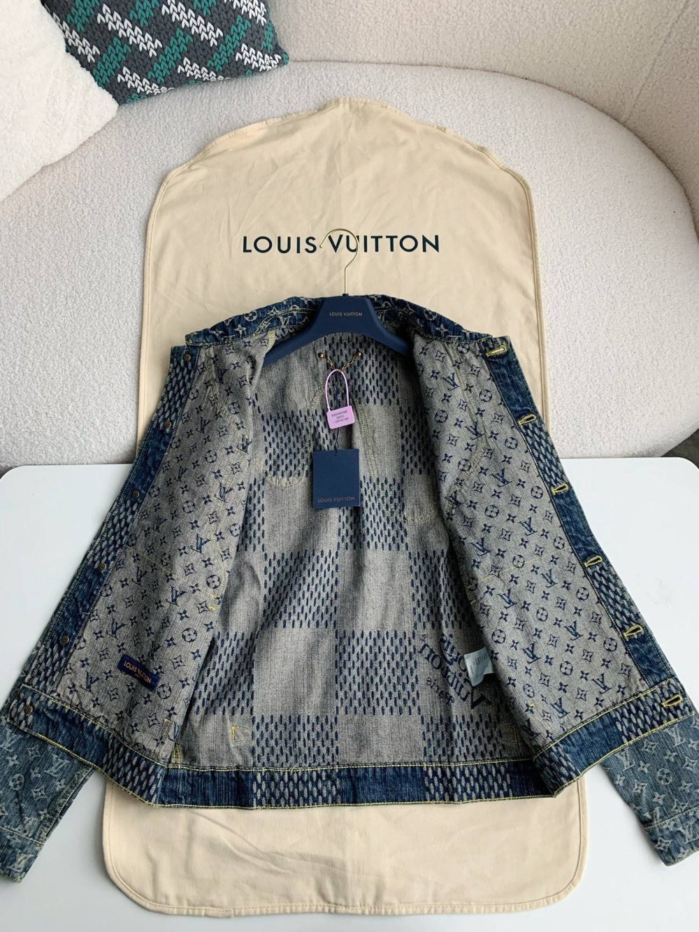 Louis Vuitton Classic Logo printed all over patchwork denim jacket