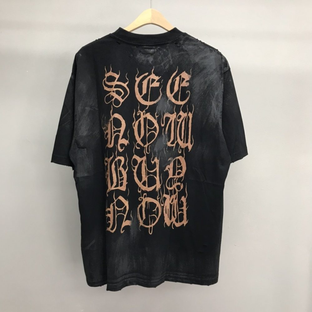 Balenciaga Sanskrit lettering industrial paint T-shirt