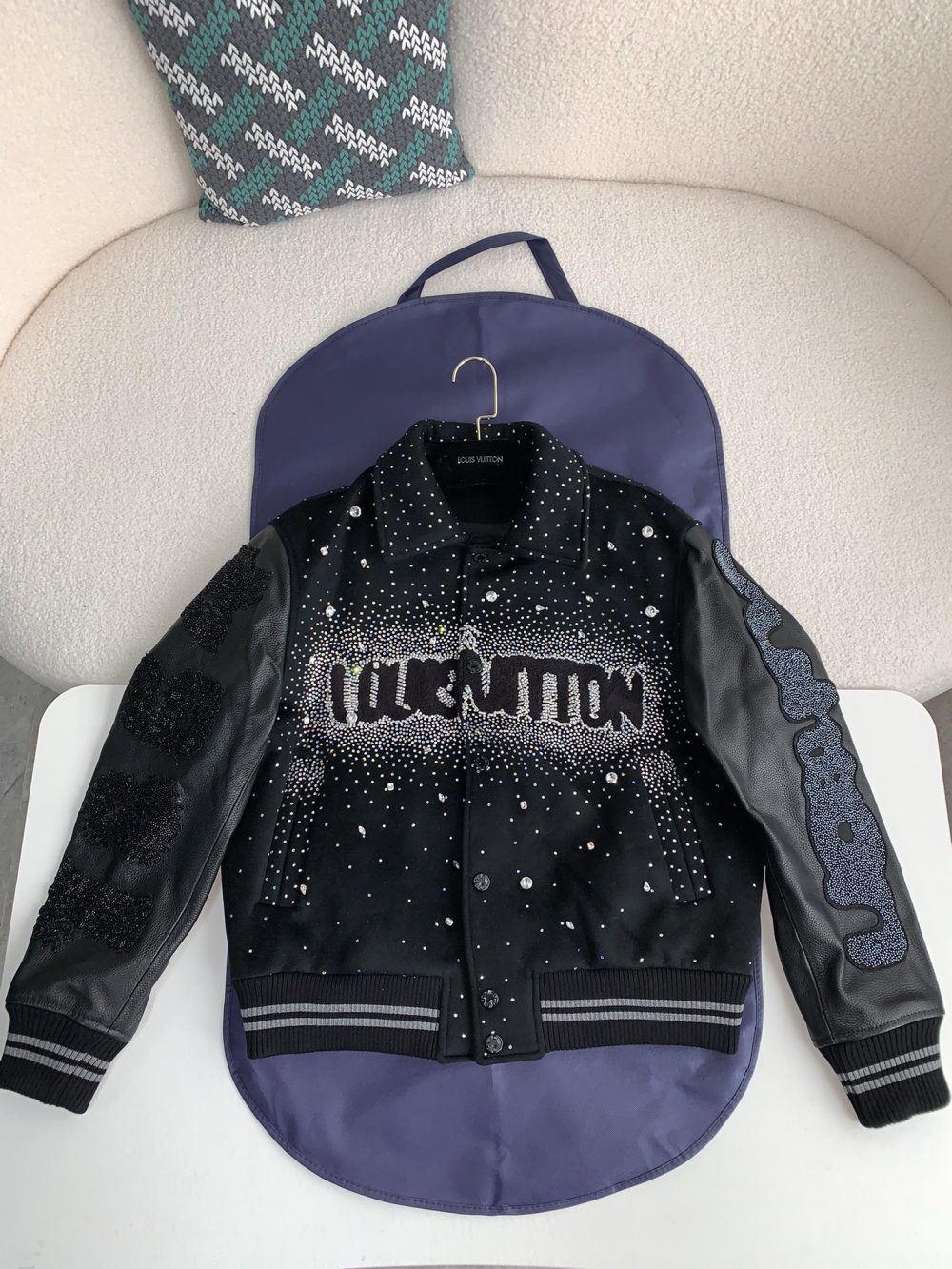 Louis Vuitton FW23 lettered beaded embroidered leather jacket