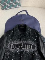 Louis Vuitton FW23 lettered beaded embroidered leather jacket