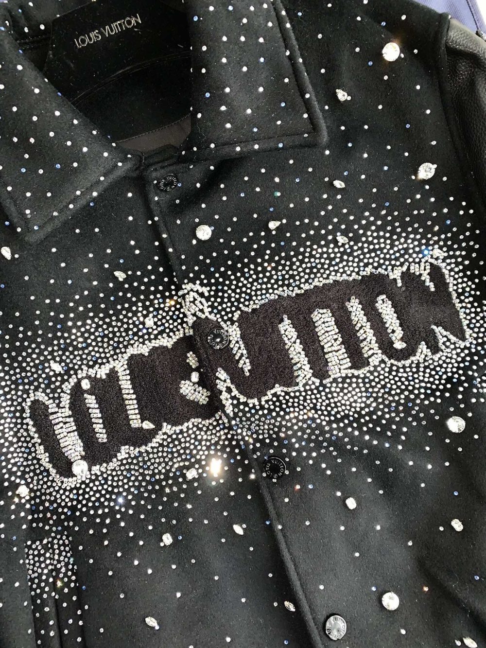 Louis Vuitton FW23 lettered beaded embroidered leather jacket