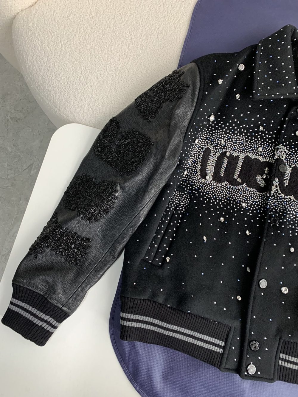 Louis Vuitton FW23 lettered beaded embroidered leather jacket