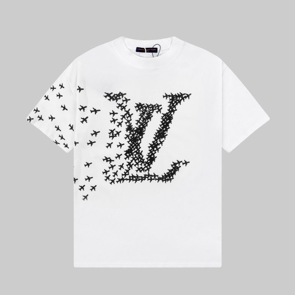 Louis Vuitton 23ss small plane full print pattern gold classic T-shirt