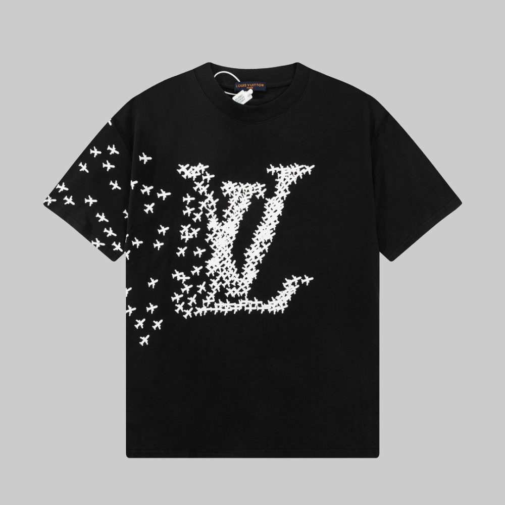 Louis Vuitton 23ss small plane full print pattern gold classic T-shirt