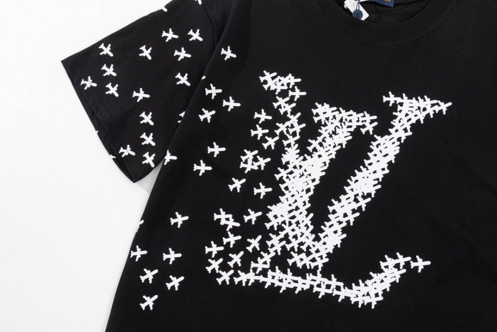 Louis Vuitton 23ss small plane full print pattern gold classic T-shirt