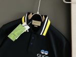 Gucci Floral neckline embroidered polo shirt with cartoon lettering