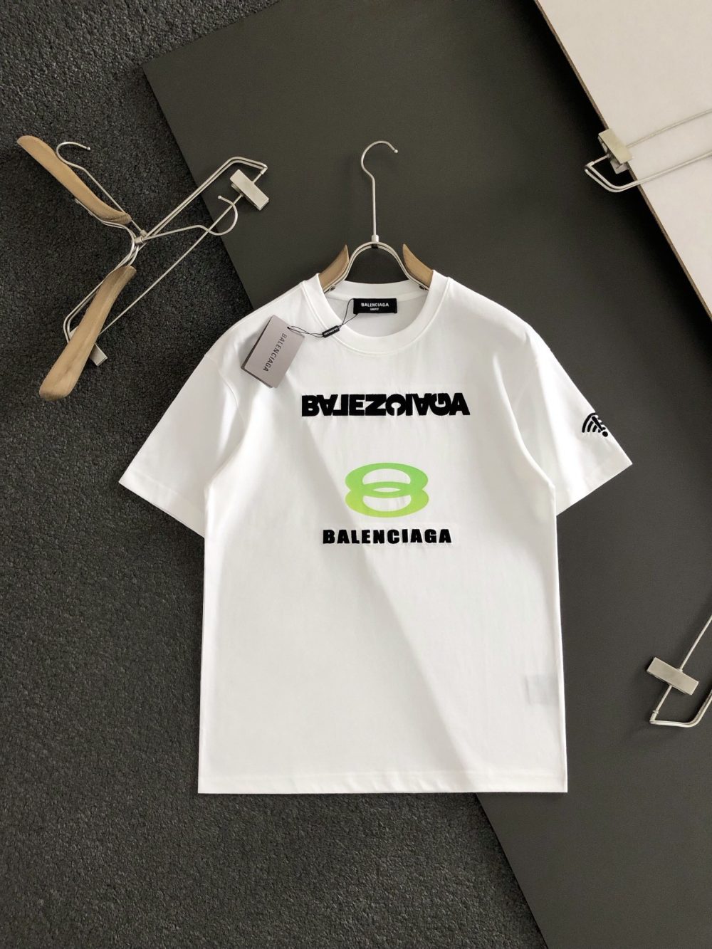 Balenciaga Green laser logo embroidered T-SHIRT with letters