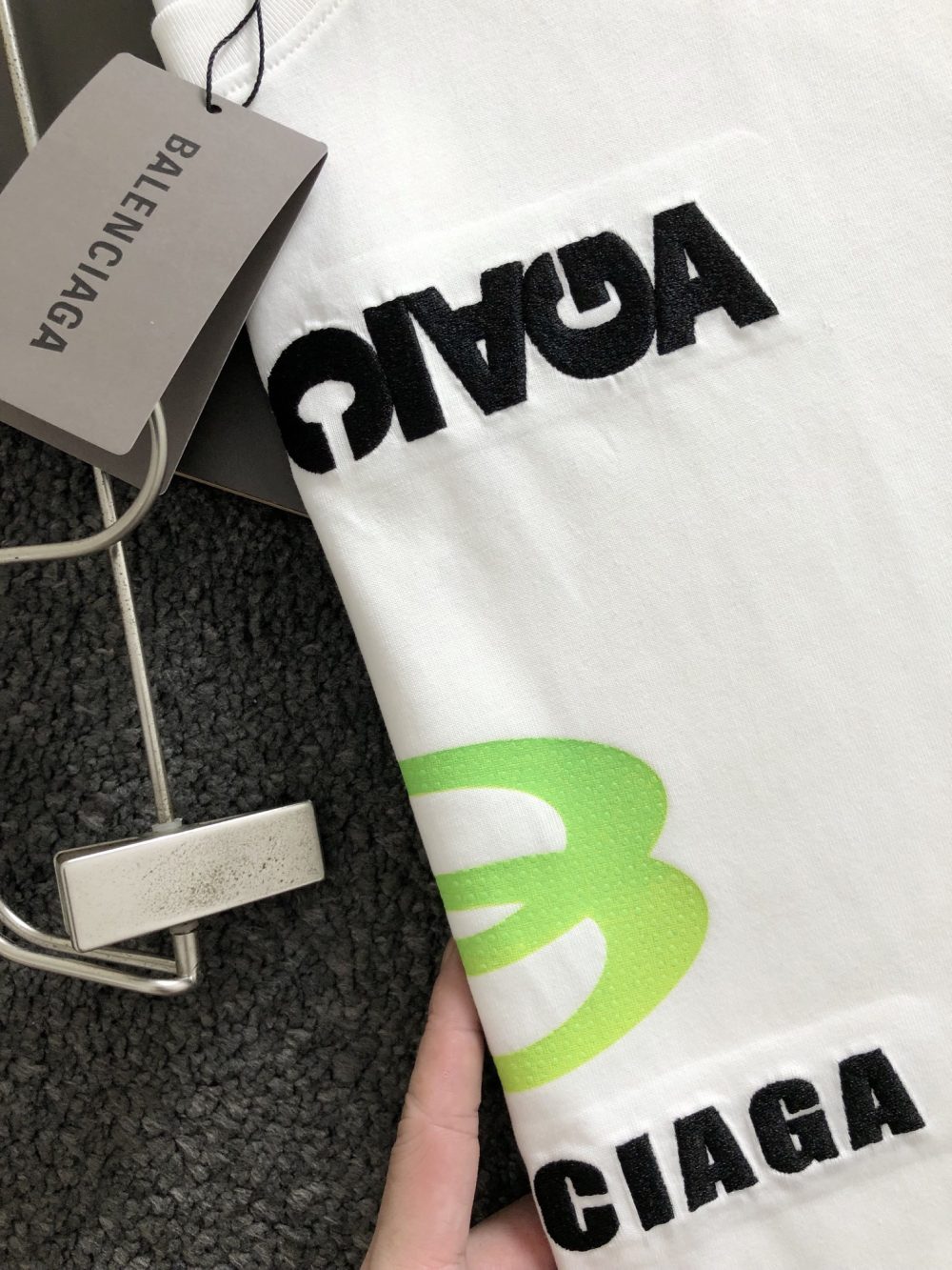 Balenciaga Green laser logo embroidered T-SHIRT with letters