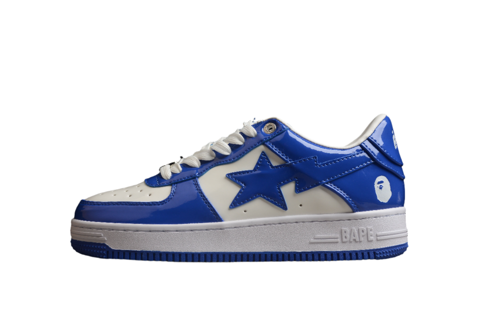 BAPE STA Low-Top Blue and White Patent Leather Sneakers