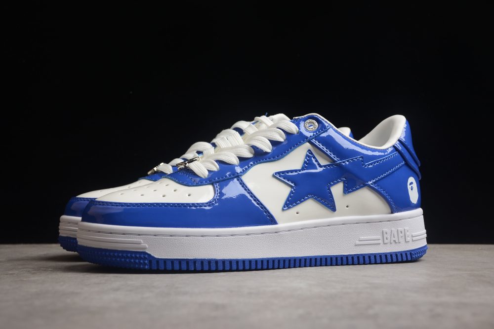 Bape Sta Low-Top Blue And White Patent Leather Sneakers