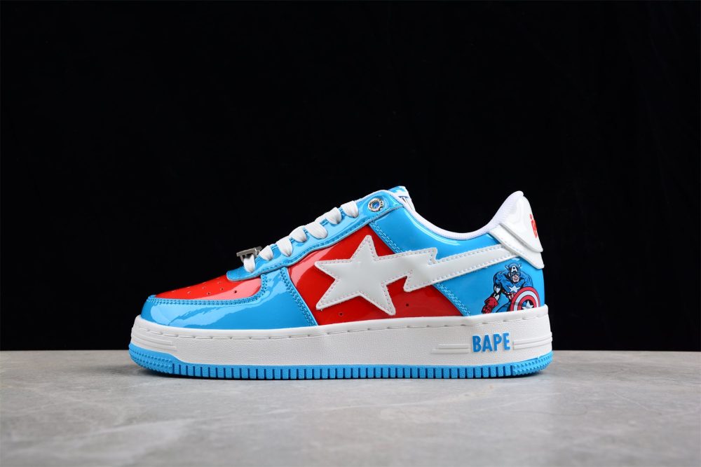 Bape Sta Low-Top Sneakers In Blue And Red Captain America Edition