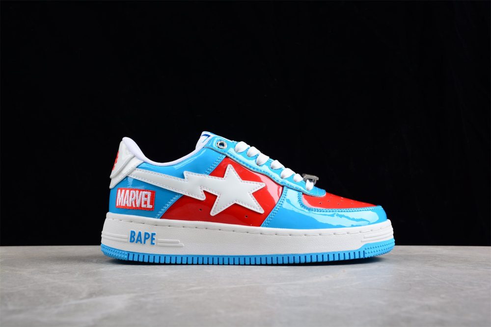 Bape Sta Low-Top Sneakers In Blue And Red Captain America Edition