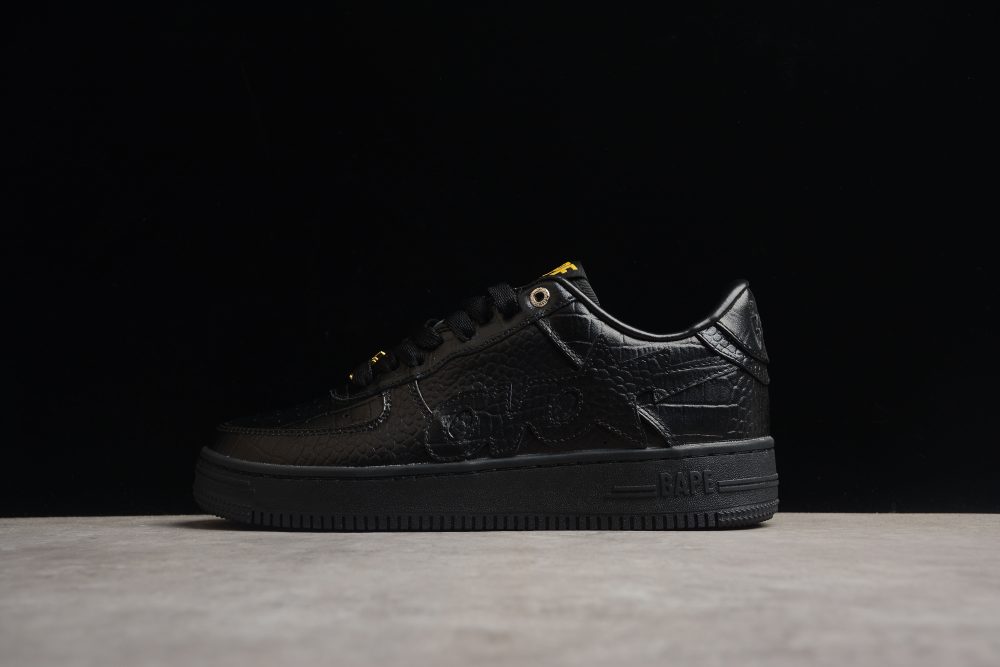 Bape Sta Low-Top Black Croc-Embossed Sneakers