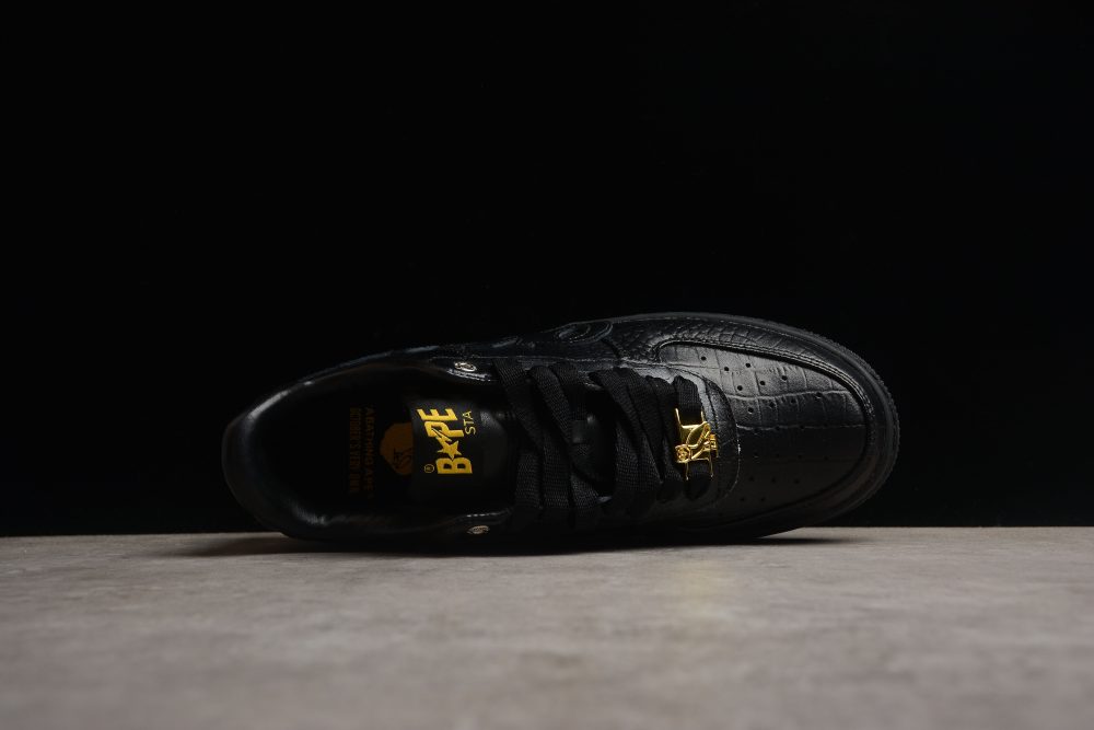 Bape Sta Low-Top Black Croc-Embossed Sneakers