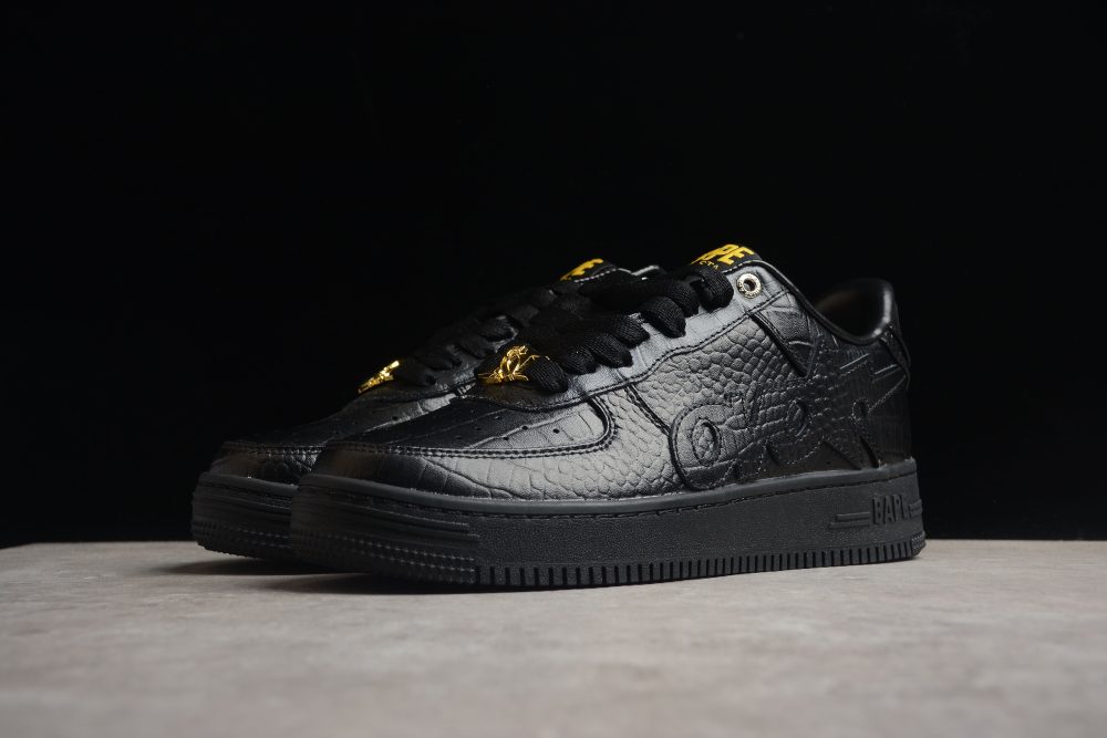 Bape Sta Low-Top Black Croc-Embossed Sneakers