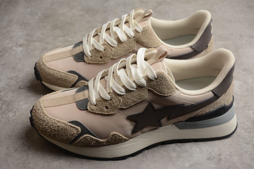 Bape Sta Retro Runner Beige And Brown Sneakers