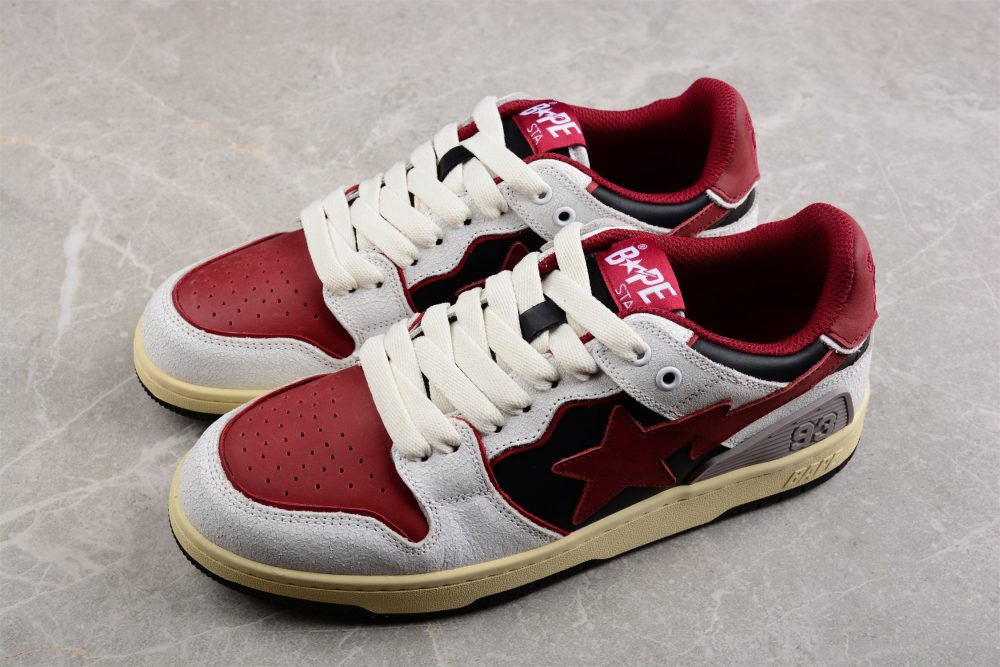 Bape Sta Low Top Sneakers In Red, White, And Black