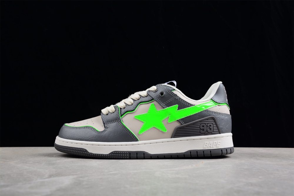 Bape Sta Low-Top Sneakers In Grey And Neon Green