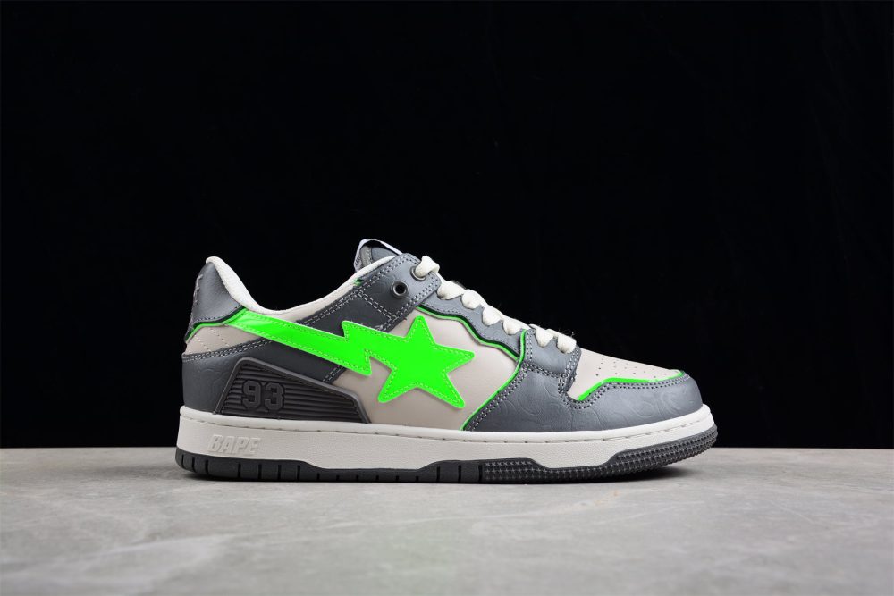 Bape Sta Low-Top Sneakers In Grey And Neon Green